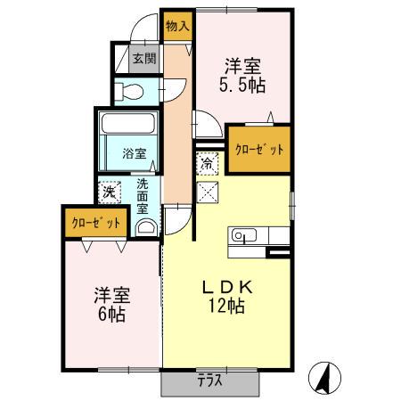 ソレイユ(2LDK/1階)の間取り写真
