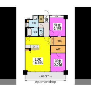 ビオネ美野島(2LDK/8階)の間取り写真