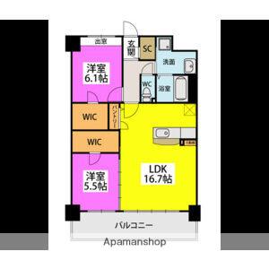 ビオネ美野島(2LDK/10階)の間取り写真