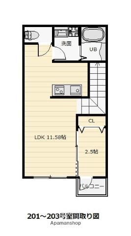 LEAF TERRACE TAKAGI(1LDK/2階)の間取り写真