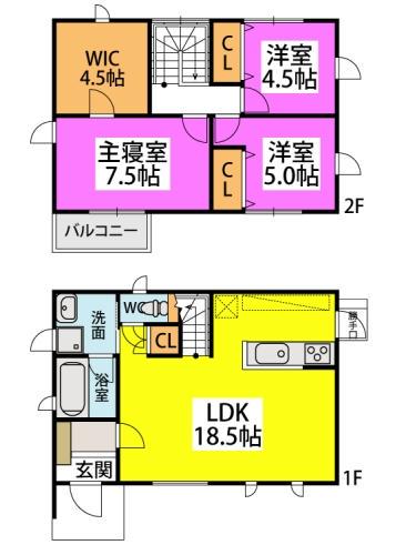 西鉄天神大牟田線 高宮駅(福岡) 徒歩20分 2階建 新築(3LDK)の間取り写真