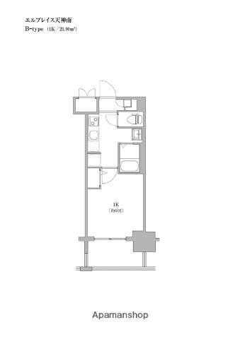 エルプレイス天神南(1K/13階)の間取り写真