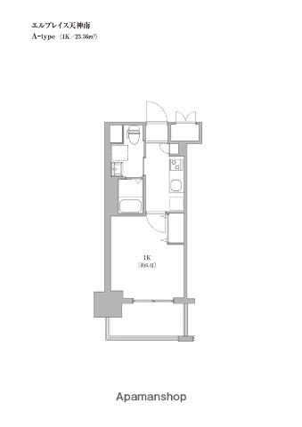エルプレイス天神南(1K/10階)の間取り写真