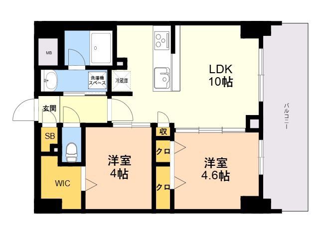S-RESIDENCE薬院AUREATE(2LDK/3階)の間取り写真