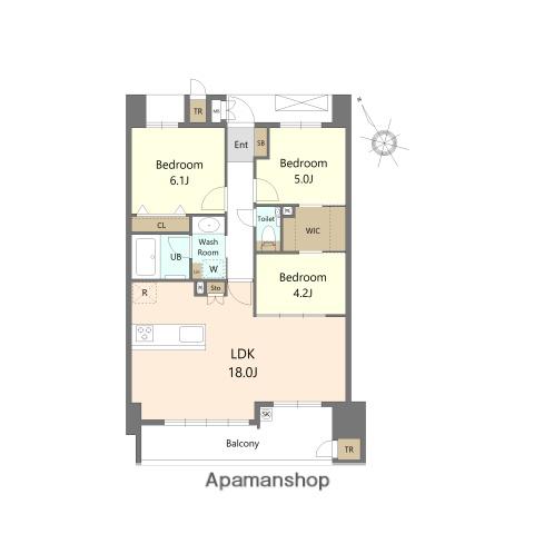 S-RESIDENCE愛宕サウス(3LDK/6階)の間取り写真