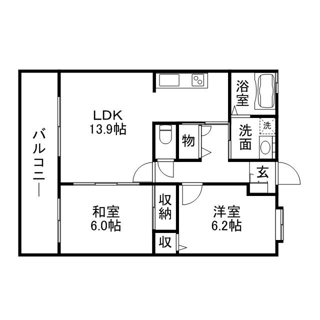 プロシード曰佐(2LDK/5階)の間取り写真