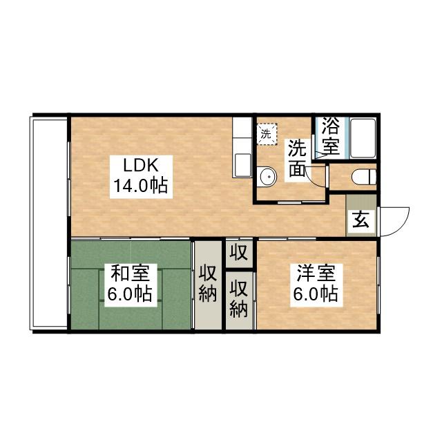 大産篠栗マンション(2LDK/5階)の間取り写真