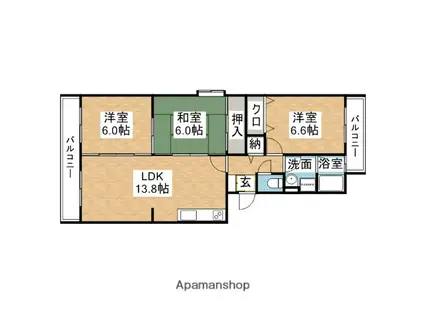 サンシャイン篠栗1・2号館(3LDK/3階)の間取り写真