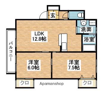 アドバンテイジ柚須(2LDK/1階)の間取り写真