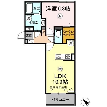 REJOICE松島(1LDK/2階)の間取り写真