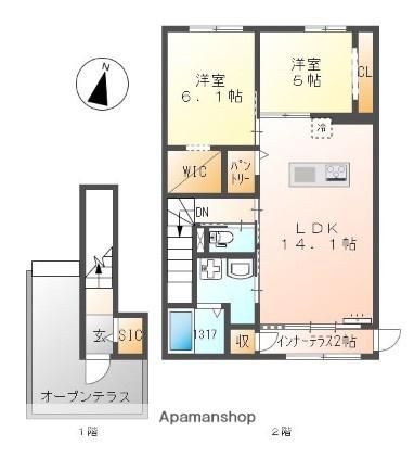 SUN PEARL TERRACE(2LDK/2階)の間取り写真