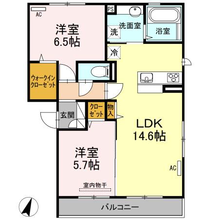 D-ROOM片峰(2LDK/2階)の間取り写真