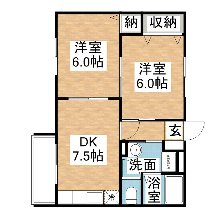 フラワーコーポ(2DK/2階)の間取り写真