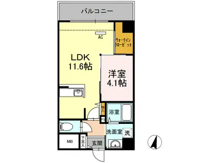 フォレストドルフ天神(1LDK/12階)の間取り写真