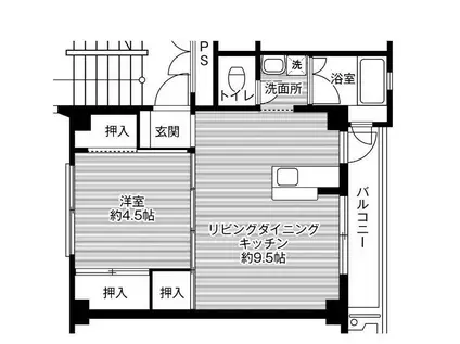 ビレッジハウス美園Ⅱ8号棟(1LDK/3階)の間取り写真