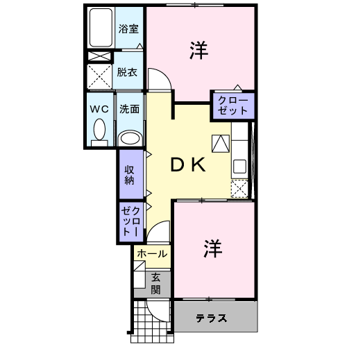 ブルックサイド大黒2(2DK/1階)の間取り写真