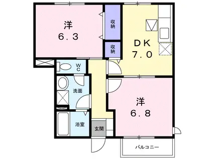 鹿児島本線 荒尾駅(熊本) 徒歩25分 2階建 築21年(2DK/1階)の間取り写真