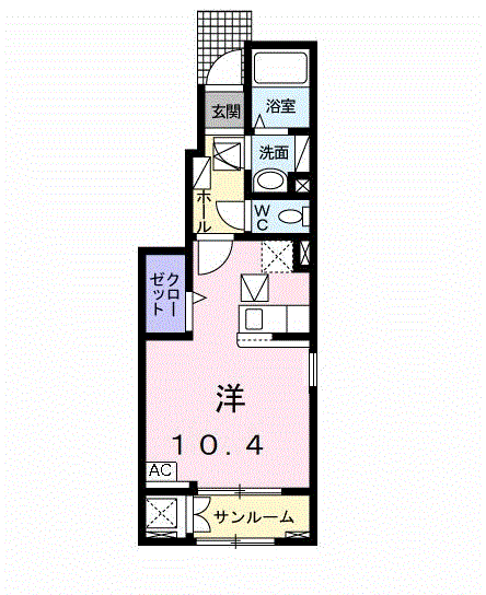 グリーンハウスK・TⅡA(ワンルーム/1階)の間取り写真