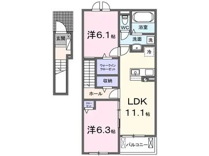 ウイング・ヴィレッジ(2LDK/2階)の間取り写真