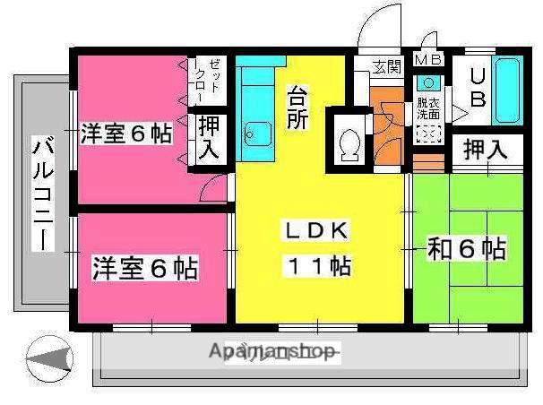 ホワイトヴィラ(3LDK/1階)の間取り写真