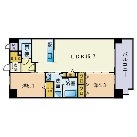 ウェルス雑餉隈駅前(2LDK/4階)の間取り写真