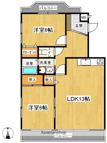 サンビレッジ紅葉ヶ丘(2LDK/2階)の間取り写真
