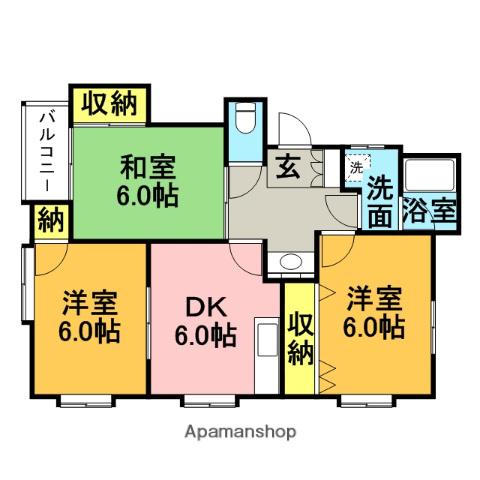 メモリー五郎丸 E棟(3DK/2階)の間取り写真