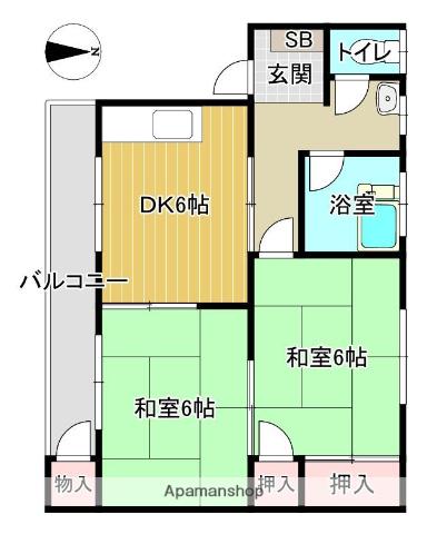 上白水コーポ(2DK/1階)の間取り写真