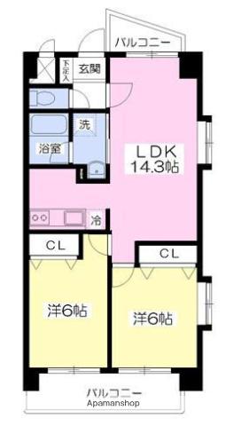 ロールベール南ヶ丘(2LDK/4階)の間取り写真