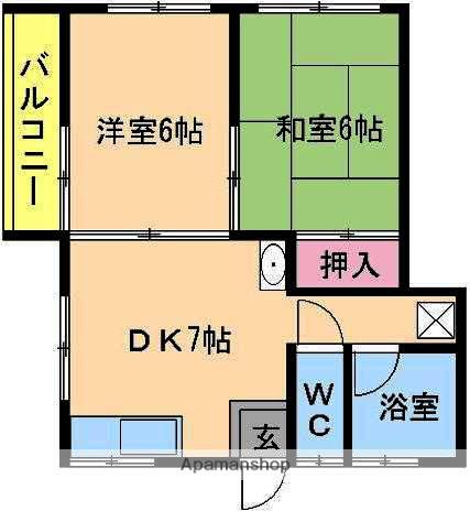 ビーイン白木原(2DK/1階)の間取り写真