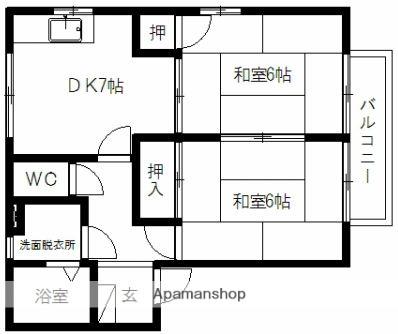 ドミール宝町(2DK/1階)の間取り写真