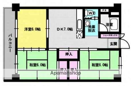 第一シャトービル(3DK/1階)の間取り写真