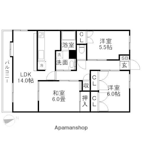 グリーンマンションやよい坂Ⅱ(3LDK/4階)の間取り写真