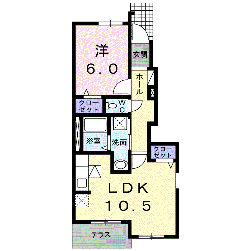 クァイエット リブB(1LDK/1階)の間取り写真