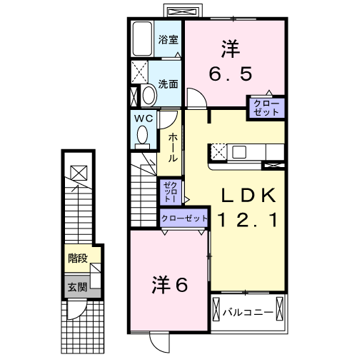 ハウジング八尋Ⅲ(2LDK/2階)の間取り写真