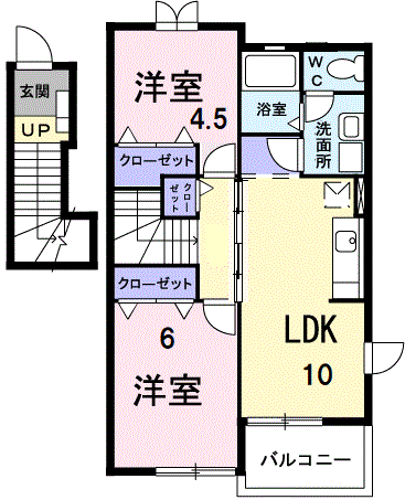 サニーハウスⅠ(2LDK/2階)の間取り写真