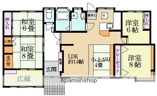西鉄天神大牟田線 白木原駅 徒歩20分 1階建 築39年(4LDK)の間取り写真