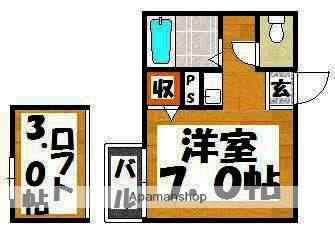 ルート筒井 B棟(ワンルーム/1階)の間取り写真