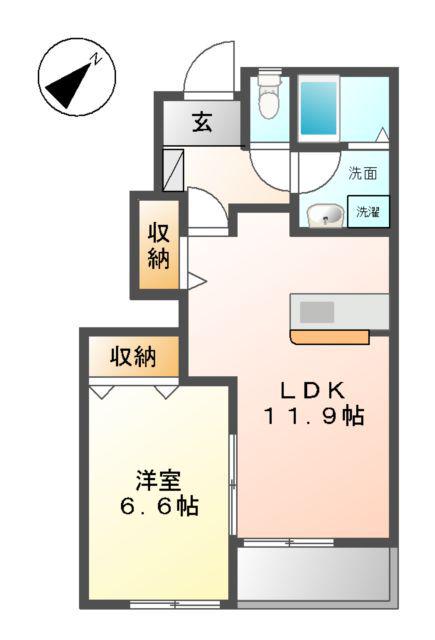 SUNNYROAD二日市(1LDK/1階)の間取り写真