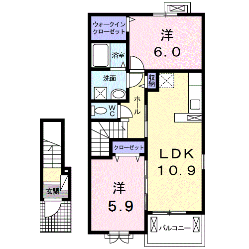 ウィステリアヴィラ3(2LDK/2階)の間取り写真