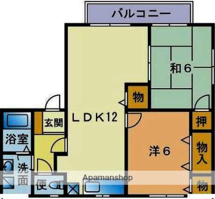 ハイカムールソレイユA棟(2LDK/2階)の間取り写真