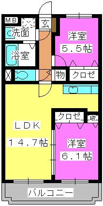 グランデュール シャトー(2LDK/2階)の間取り写真