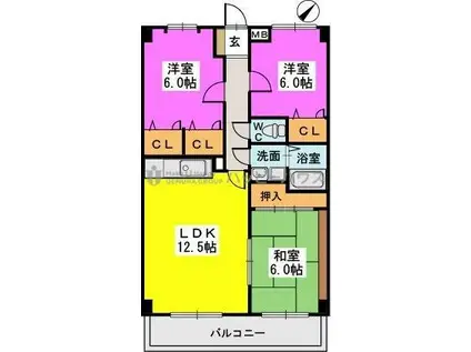 シャトレ天拝(3LDK/2階)の間取り写真