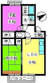 メロディハイツ乙金(2LDK/2階)の間取り写真
