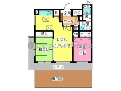 ピア白水ヶ丘(2LDK/1階)の間取り写真