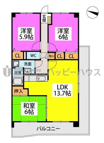 エンデバー武蔵(3LDK/2階)の間取り写真