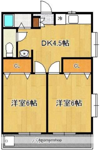 レモンハウス(2DK/2階)の間取り写真