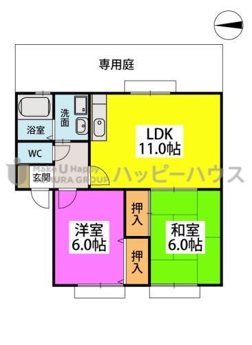 ティアラ渡辺(2LDK/1階)の間取り写真
