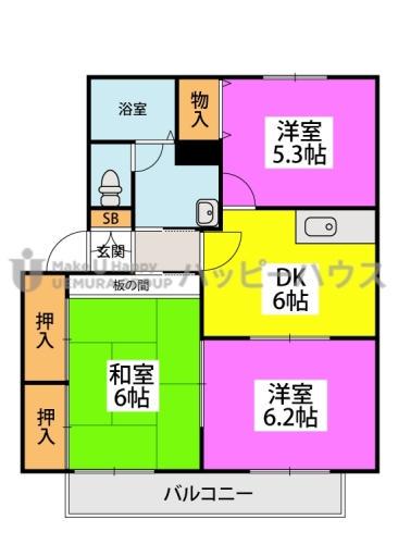 フラワーポテト正弥(3DK/2階)の間取り写真