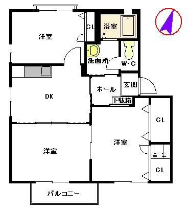 メゾン・メルヴェーユ  C棟(3DK/2階)の間取り写真